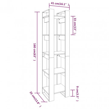 Bibliotecă/Separator cameră, alb, 41x35x160 cm, lemn masiv pin - Img 7
