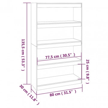 Bibliotecă/Separator cameră alb, 80x30x135,5 cm, lemn masiv pin - Img 7