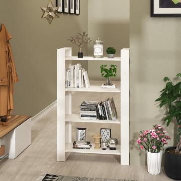 Bibliotecă/Separator cameră, alb, 80x35x125 cm, lemn masiv pin - Img 1