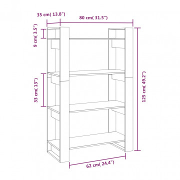 Bibliotecă/Separator cameră, alb, 80x35x125 cm, lemn masiv pin - Img 7