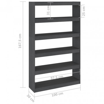 Bibliotecă/Separator cameră, gri 100x30x167,5 cm lemn masiv pin - Img 7