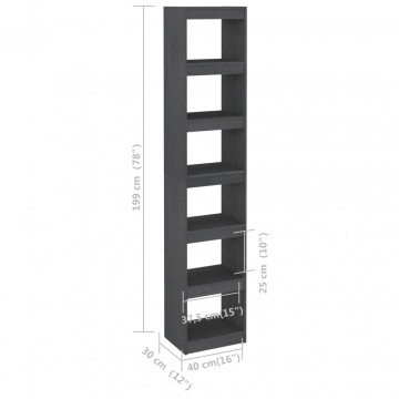 Bibliotecă/Separator cameră, gri, 40x30x199 cm, lemn masiv pin - Img 7