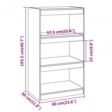 Bibliotecă/Separator cameră gri 60x30x103,5 cm, lemn masiv pin - Img 7