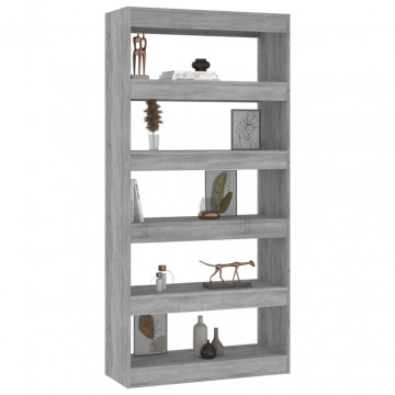 Bibliotecă/Separator cameră, gri sonoma, 80x30x166 cm, PAL - Img 4