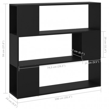 Bibliotecă/Separator cameră, negru, 100x24x94 cm - Img 6
