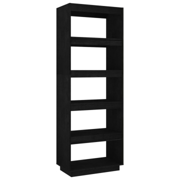 Bibliotecă/Separator cameră negru 60x35x167 cm lemn masiv pin - Img 2