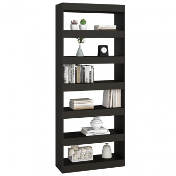 Bibliotecă/Separator cameră, negru, 80x30x198 cm, PAL - Img 5