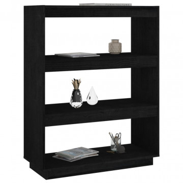 Bibliotecă/Separator cameră, negru, 80x35x103cm, lemn masiv pin - Img 4