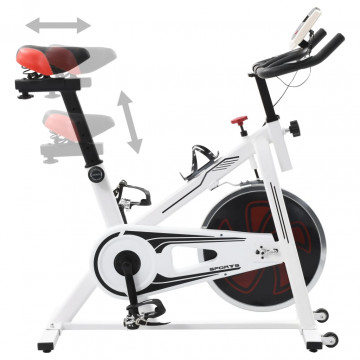 Bicicletă antrenament fitness, cu senzori puls, alb și roșu - Img 3