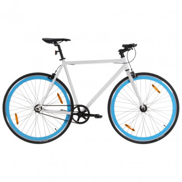 Bicicletă cu angrenaj fix, alb și albastru, 700c, 55 cm - Img 1