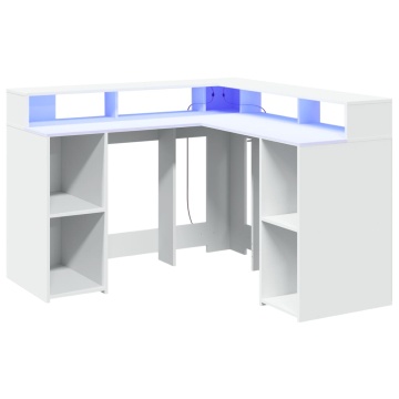 Birou cu lumini LED, alb, 130x130x91 cm, lemn prelucrat - Img 3