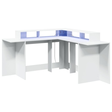 Birou cu lumini LED, alb, 152x152x91 cm, lemn prelucrat - Img 3