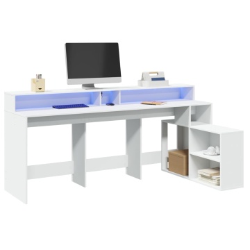 Birou cu lumini LED, alb, 200x104x91 cm, lemn prelucrat - Img 1