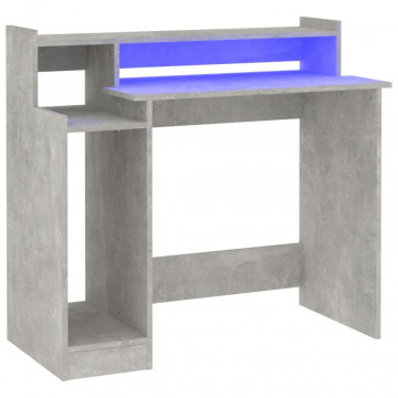 Birou cu lumini LED, gri beton, 97x90x45 cm, lemn compozit - Img 2
