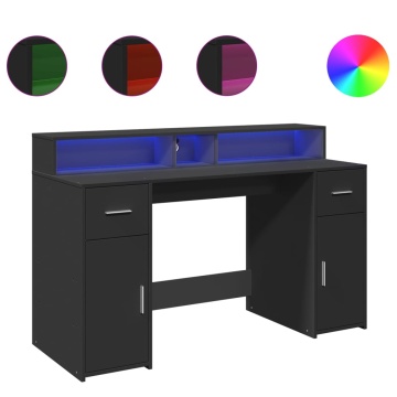 Birou cu lumini LED, negru, 140x55x91 cm, lemn prelucrat - Img 2