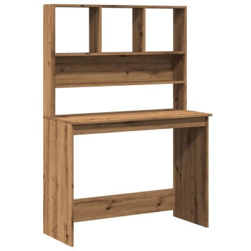 Birou cu rafturi stejar artizanal 102x45x148 cm, lemn prelucrat - Img 1