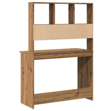 Birou cu rafturi stejar artizanal 102x45x148 cm, lemn prelucrat - Img 5