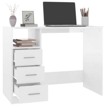 Birou cu sertare, alb extralucios, 102x50x76 cm, lemn prelucrat - Img 8