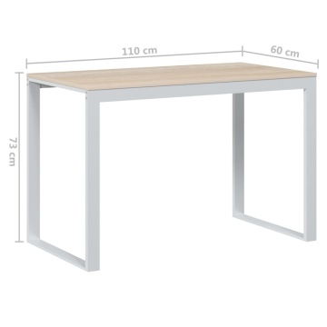 Birou de calculator, alb/stejar, 110x60x73 cm, lemn prelucrat - Img 5