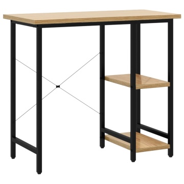 Birou de calculator negru/stejar deschis 80x40x72 cm MDF/metal - Img 2