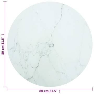 Blat masă alb Ø80x1 cm sticlă securizată cu design de marmură - Img 4