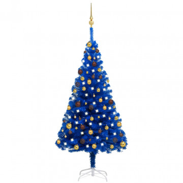 Brad Crăciun pre-iluminat cu set globuri, albastru, 150 cm, PVC - Img 1