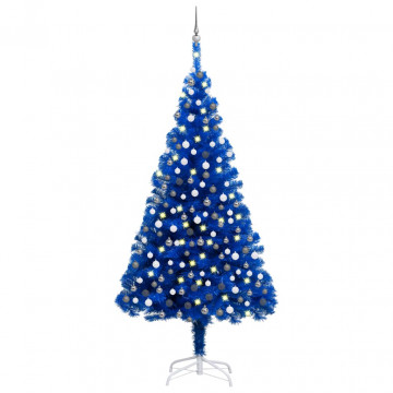 Brad Crăciun pre-iluminat cu set globuri, albastru, 210 cm, PVC - Img 1