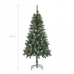 Brad de Crăciun artificial cu conuri pin și sclipici alb 150 cm - Img 6