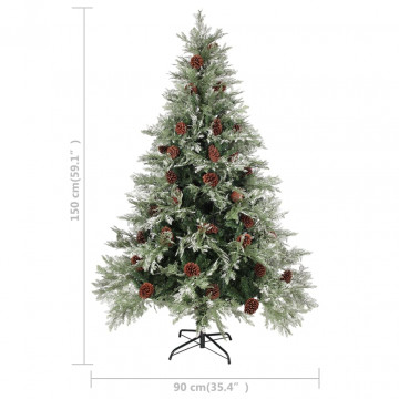 Brad de Crăciun cu conuri de pin, verde/alb, 150 cm, PVC&PE - Img 5