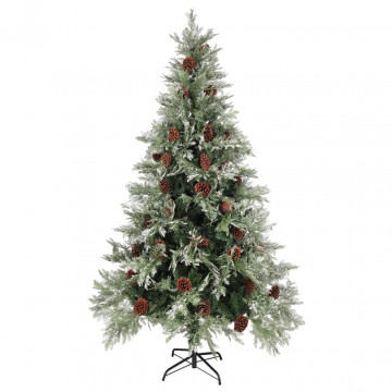 Brad de Crăciun cu conuri de pin, verde/alb, 195 cm, PVC&PE - Img 2