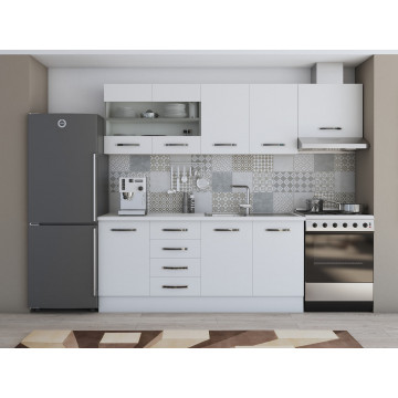 Bucatarie Alfa 240, Corp hota, Cu vitrina, alb, Blat termic alb - Img 1