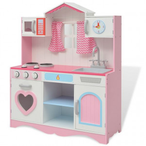 Bucătărie de jucărie din lemn 82 x 30 x 100 cm, roz și alb - Img 1