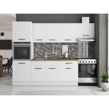 Bucatarie Sofia 260 cm, Alb, Blat termic nuc, Corp cuptor incorporabil - Img 2