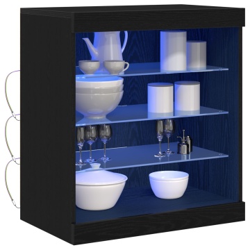 Bufet cu lumini LED Stejar negru 60,5x37x67 cm - Img 3