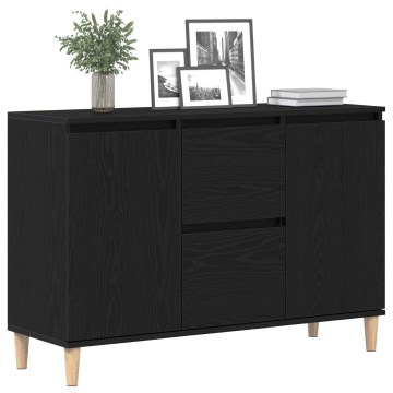 Bufet Negru Stejar 101x35x60 cm din Lemn Ingineresc - Img 3