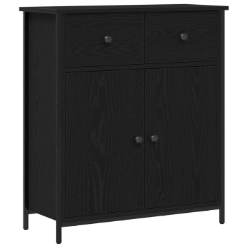 Bufet Negru Stejar 70x30x80 cm Lemn Agregat și Oțel - Img 2