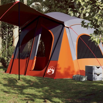 Cabină cort de camping 5 persoane gri și portocaliu impermeabil - Img 1