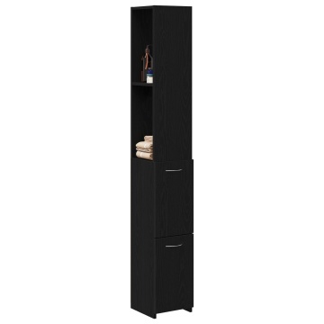 Cabinet de baie Negru cu aspect de stejar 25x25x170 cm din lemn compus - Img 3