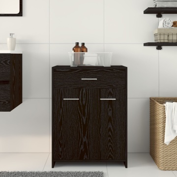 Cabinet de baie Negru Stejar 60x33x80 cm Din lemn compus - Img 4