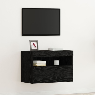 Cabinet TV cu lumini LED Stejar Negru 60x30x40 cm - Img 1