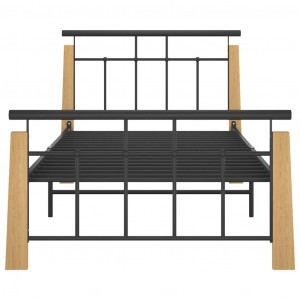 Cadru de pat, 90x200 cm, metal și lemn masiv de stejar - Img 3