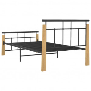Cadru de pat, 90x200 cm, metal și lemn masiv de stejar - Img 7