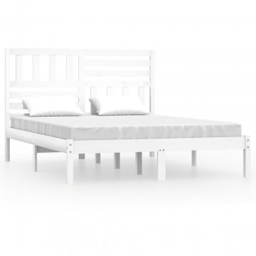 Cadru de pat, alb, 120x200 cm, lemn masiv de pin - Img 2