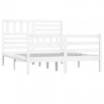 Cadru de pat, alb, 140x200 cm, lemn masiv - Img 4