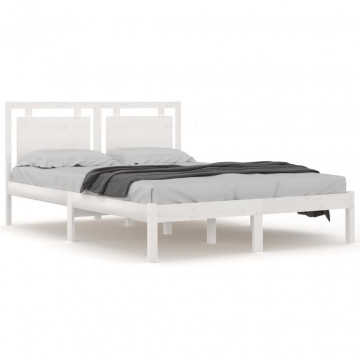 Cadru de pat, alb, 160x200 cm, lemn masiv - Img 2