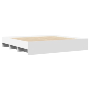 Cadru de pat alb 180x200 cm din lemn prelucrat - Img 6