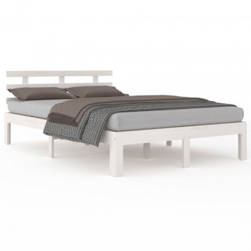 Cadru de pat, alb, 200x200 cm, lemn masiv de pin - Img 2