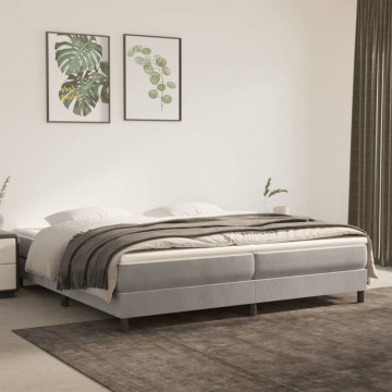 Cadru de pat box spring, gri deschis, 200x200 cm, catifea - Img 1