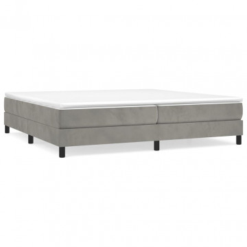 Cadru de pat box spring, gri deschis, 200x200 cm, catifea - Img 2