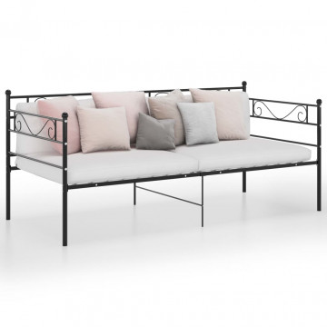 Cadru de pat canapea, negru, 90x200 cm, metal - Img 2